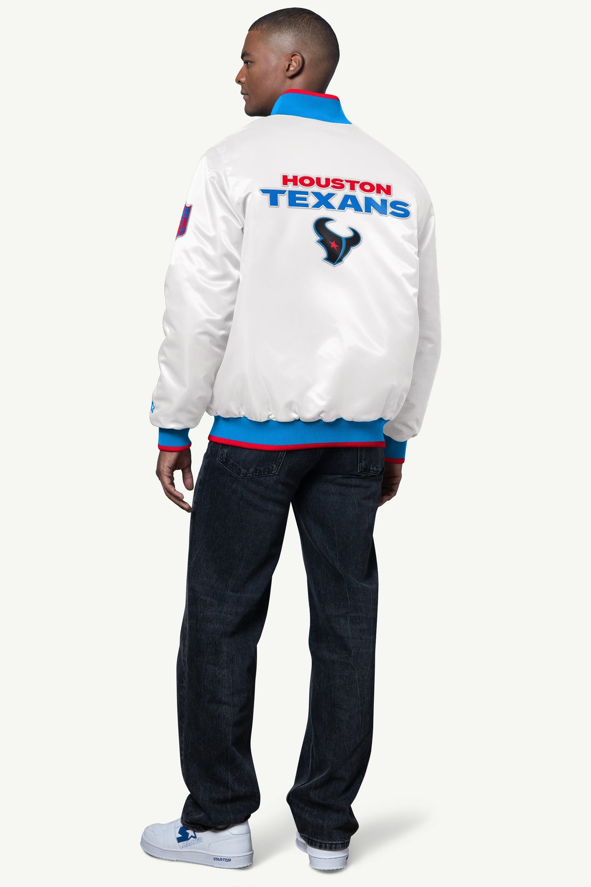 Starter Exclusive | MENS HOUSTON TEXANS AMBASSADOR SATIN VARSITY JACKET