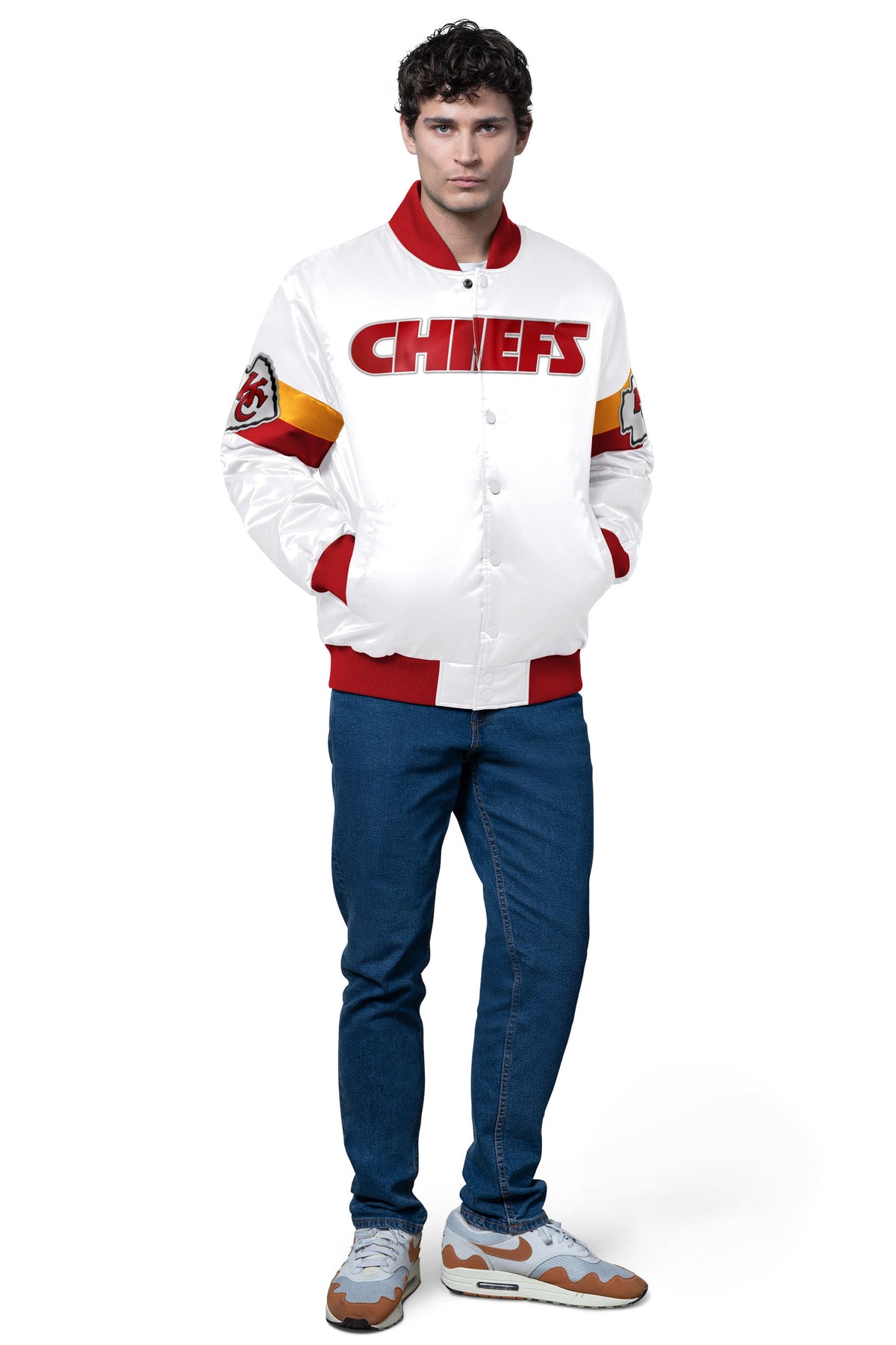 Starter Everyday | MENS KANSAS CITY CHIEFS TRIPLE OPTION SATIN VARSITY JACKET