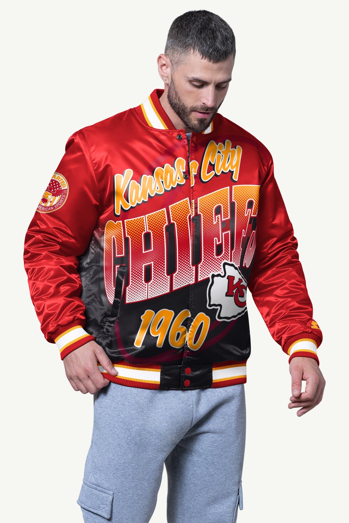Starter Smart Buy | MENS KANSAS CITY CHIEFS PASS RUSH SATIN VARSITY JACKET