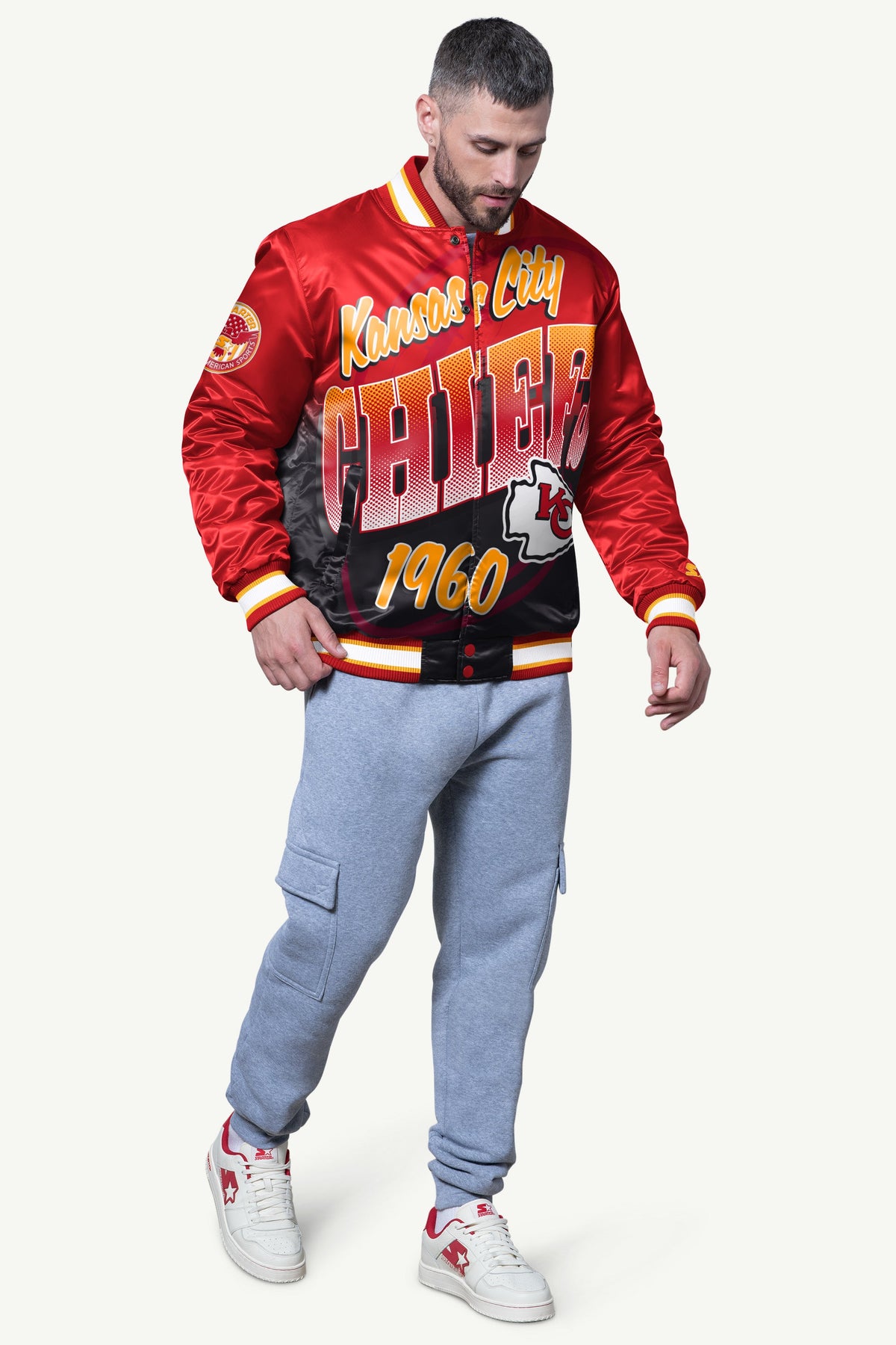 Starter Smart Buy | MENS KANSAS CITY CHIEFS PASS RUSH SATIN VARSITY JACKET