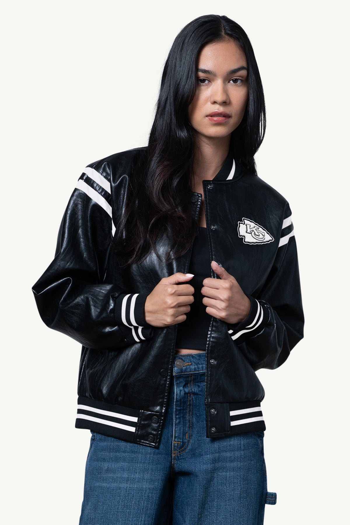 Starter Special Offer | WOMENS KANSAS CITY CHIEFS FAUX LEATHER VARSITY JACKET