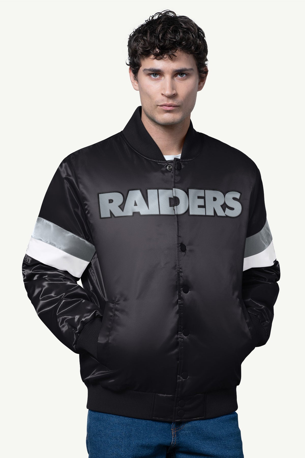 Starter Hot Sale | MENS LAS VEGAS RAIDERS SATIN VARSITY JACKET