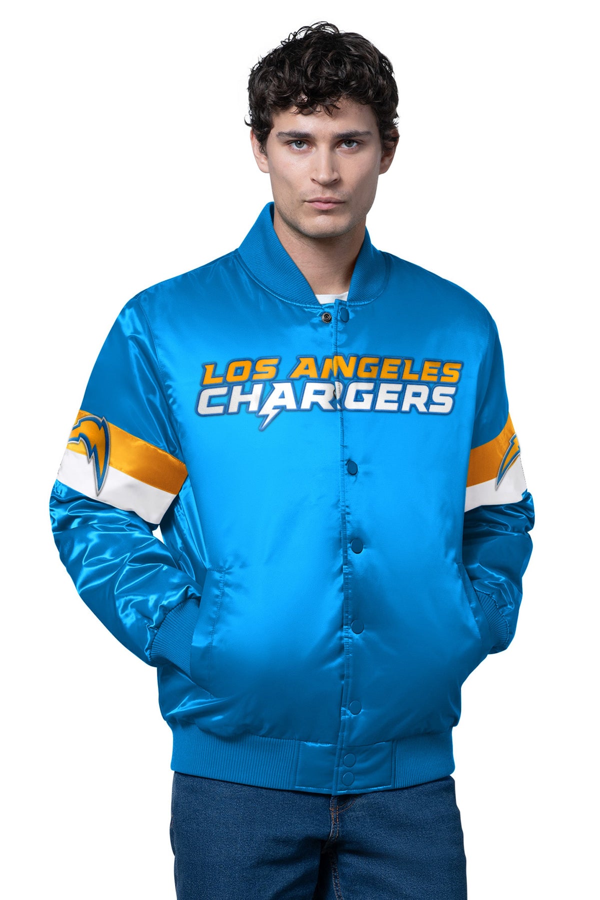 Starter Exclusive | MENS LOS ANGELES CHARGERS TRIPLE OPTION SATIN VARSITY JACKET