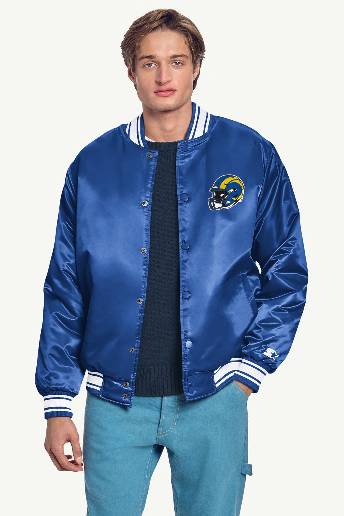 Starter Smart Buy | MENS LOS ANGELES RAMS TRIANGLE PRINTED GRAPHIC SATIN VARSITY JACKET