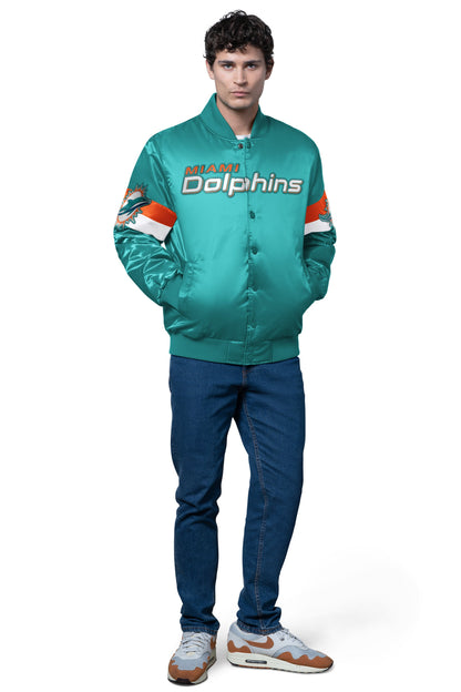 Starter Quality | MENS MIAMI DOLPHINS TRIPLE OPTION SATIN VARSITY JACKET
