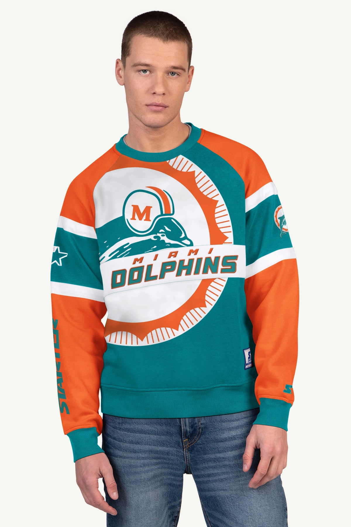 Starter Customer Favorite | MENS MIAMI DOLPHINS DIME BACK COLORBLOCK CREWNECK