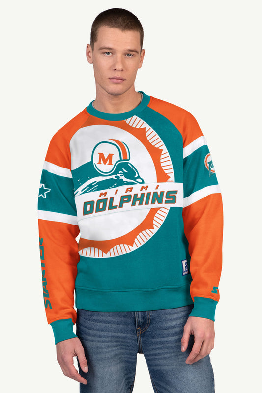 Starter Customer Favorite | MENS MIAMI DOLPHINS DIME BACK COLORBLOCK CREWNECK