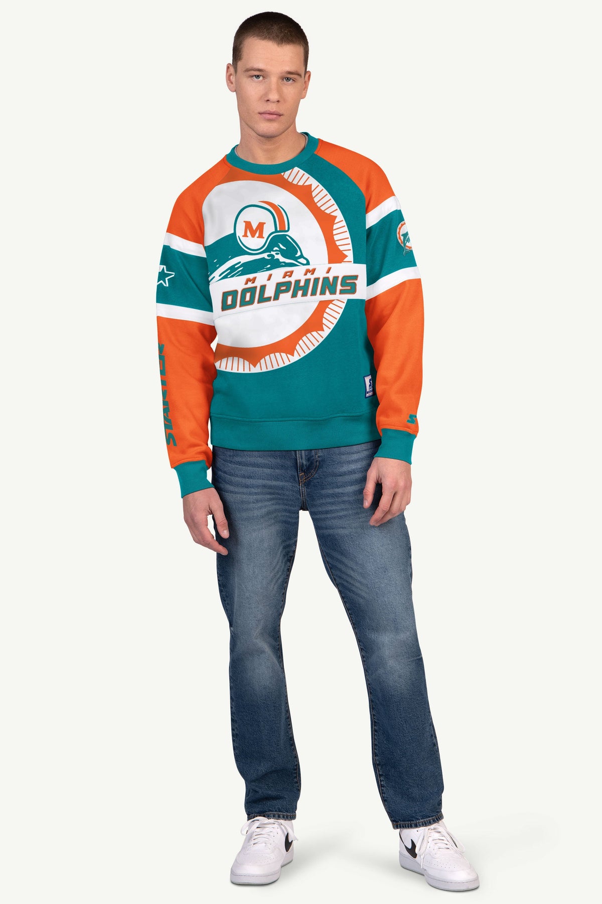 Starter Customer Favorite | MENS MIAMI DOLPHINS DIME BACK COLORBLOCK CREWNECK