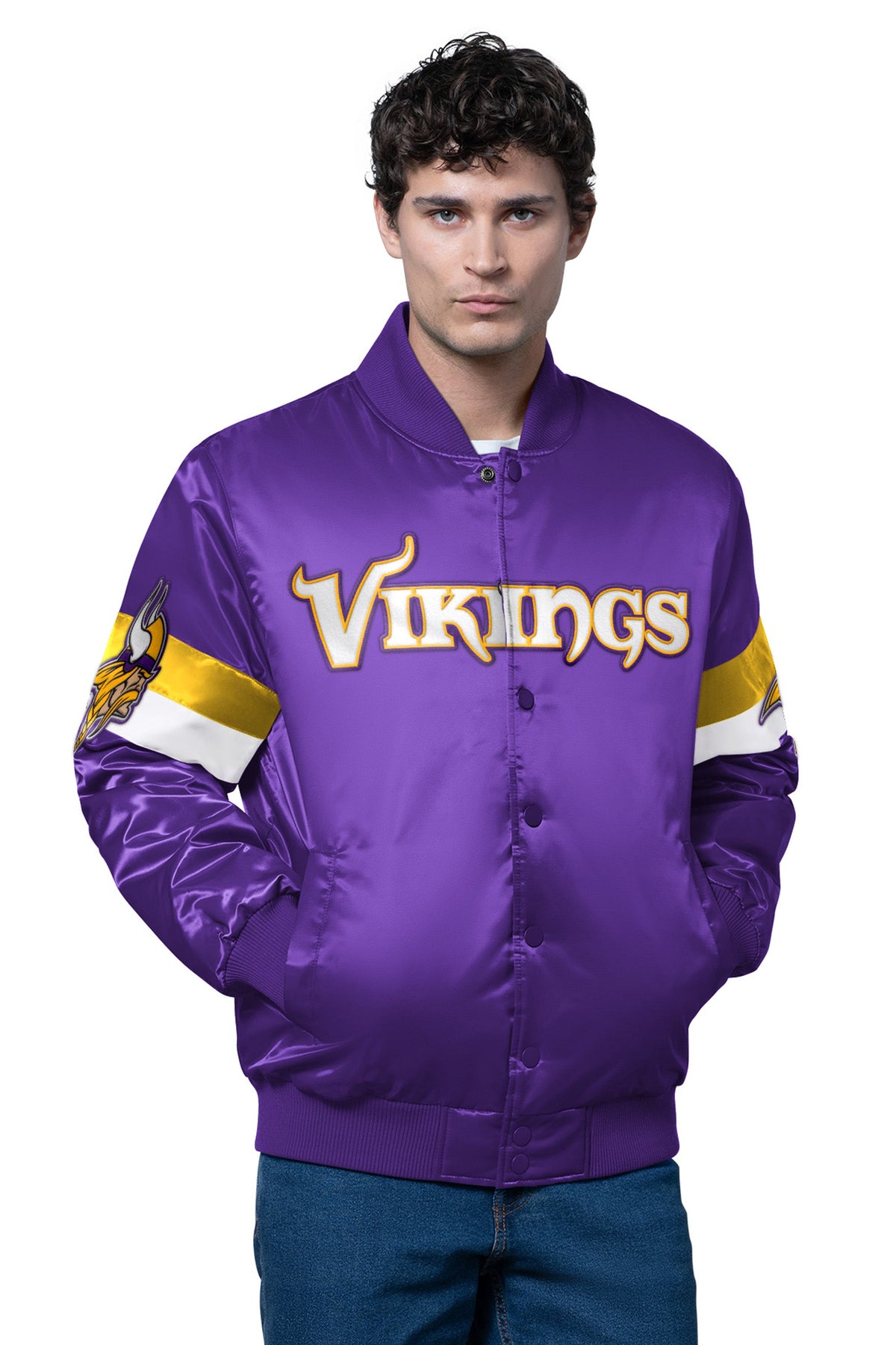 Starter Trending | MENS MINNESOTA VIKINGS TRIPLE OPTION SATIN VARSITY JACKET