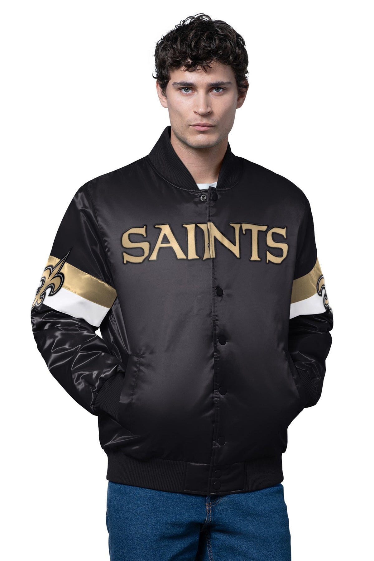 Starter Customer Favorite | MENS NEW ORLEANS SAINTS TRIPLE OPTION SATIN VARSITY JACKET