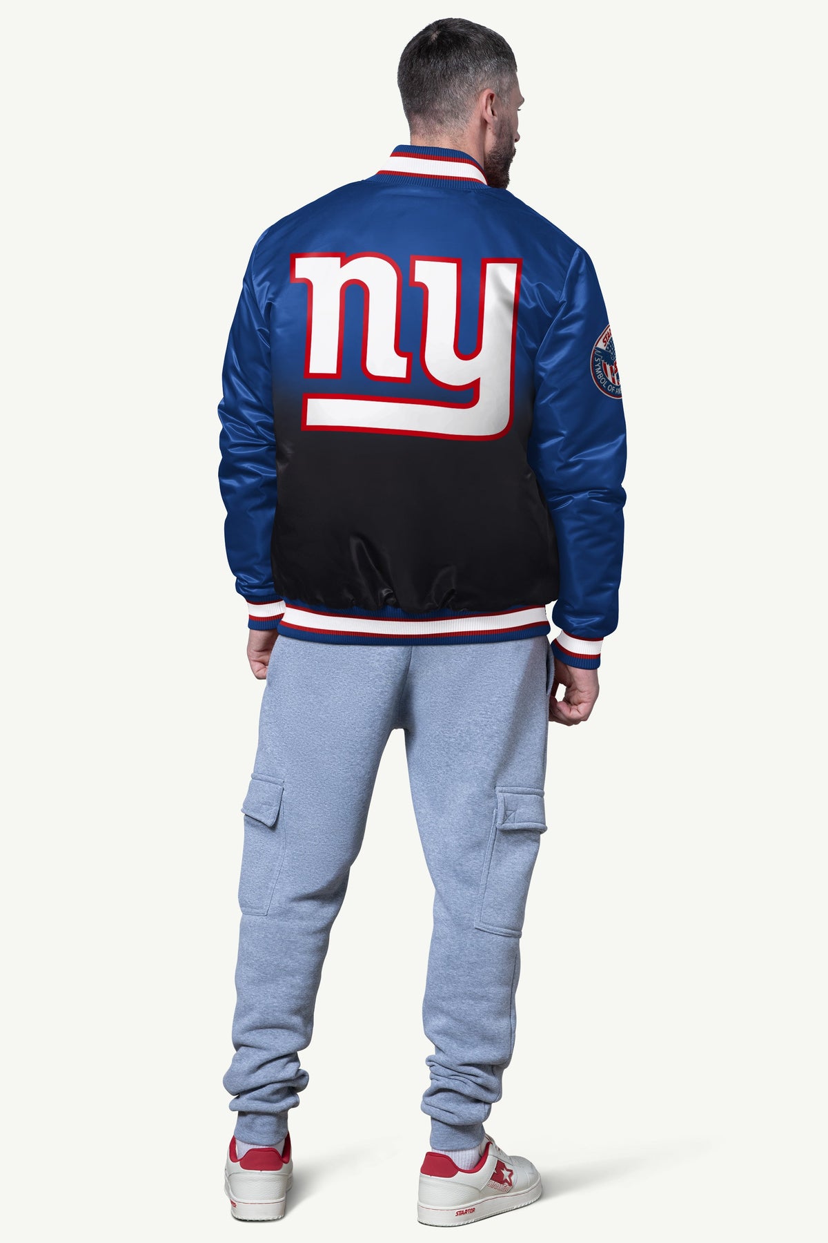 Starter Exclusive | MENS NEW YORK GIANTS PASS RUSH SATIN VARSITY JACKET