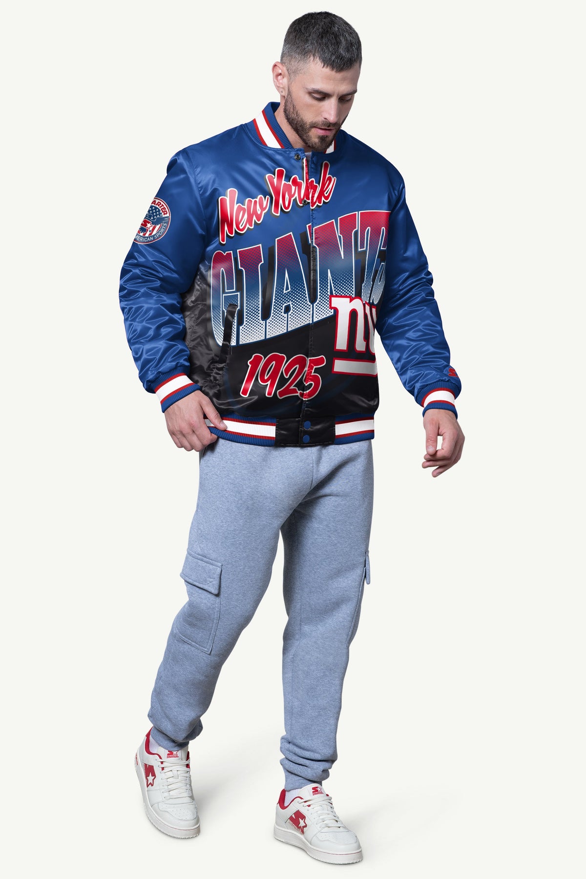 Starter Exclusive | MENS NEW YORK GIANTS PASS RUSH SATIN VARSITY JACKET