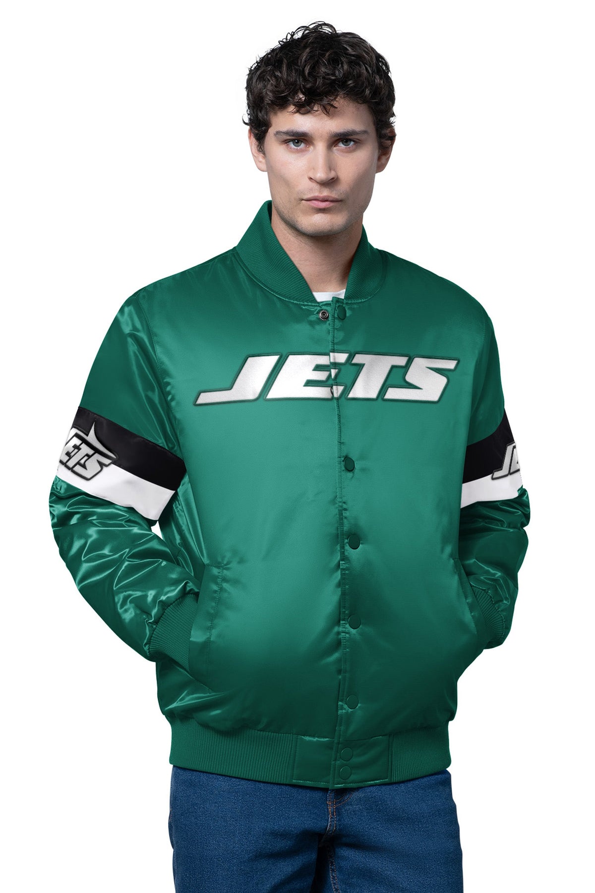 Starter Recommended | MENS NEW YORK JETS TRIPLE OPTION SATIN VARSITY JACKET