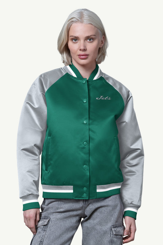 Starter New | WOMENS NEW YORK JETS FINAL SCORE SATIN VARSITY JACKET