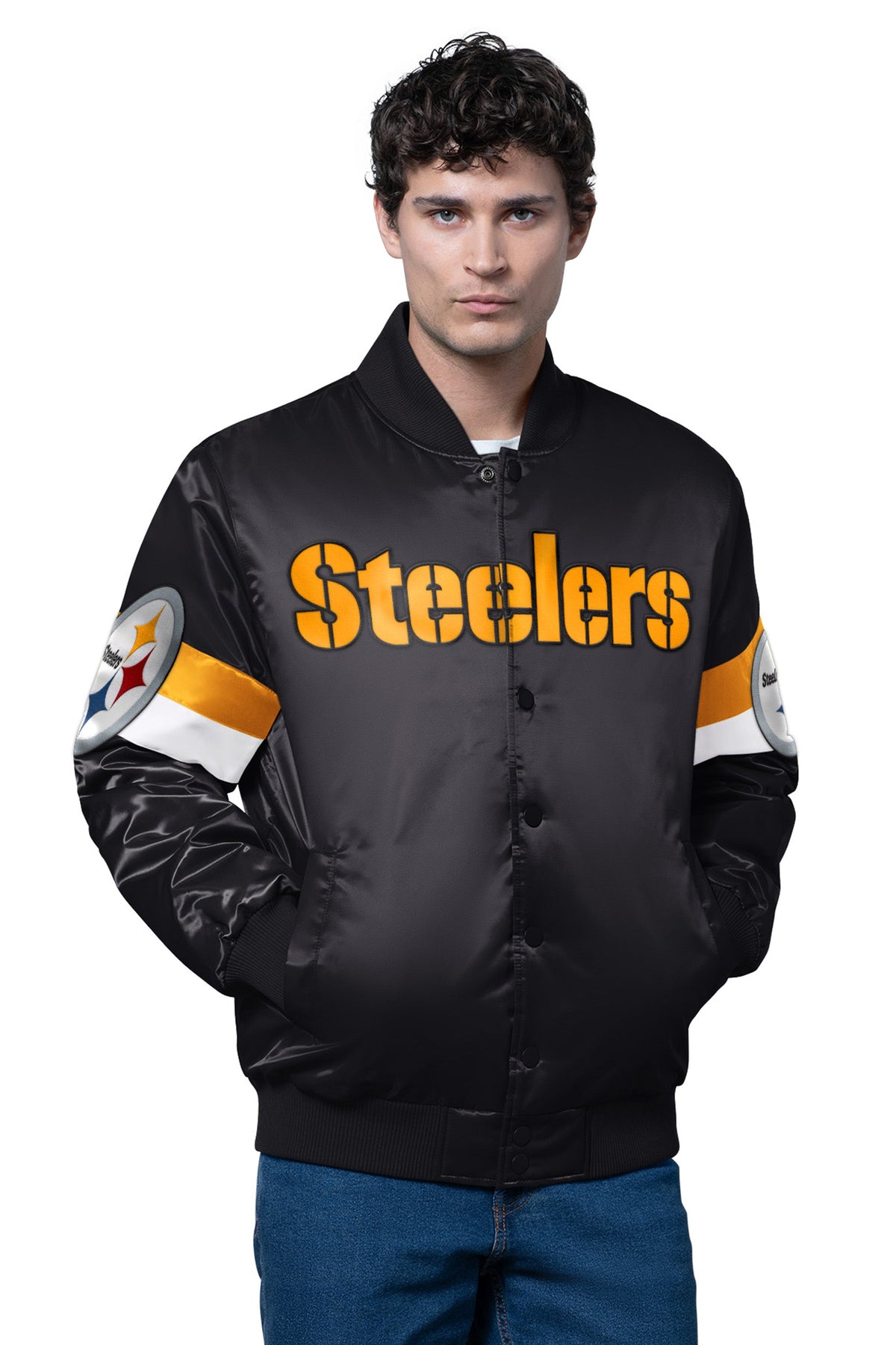 Starter Everyday | MENS PITTSBURGH STEELERS TRIPLE OPTION SATIN VARSITY JACKET
