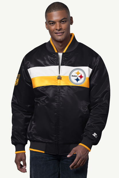 Starter Premium | MENS PITTSBURGH STEELERS AMBASSADOR SATIN VARSITY JACKET