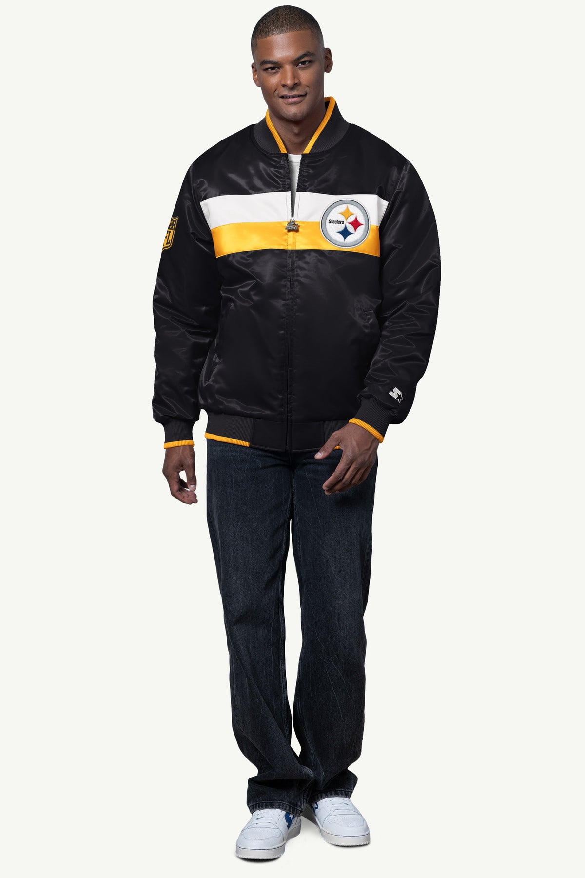 Starter Premium | MENS PITTSBURGH STEELERS AMBASSADOR SATIN VARSITY JACKET