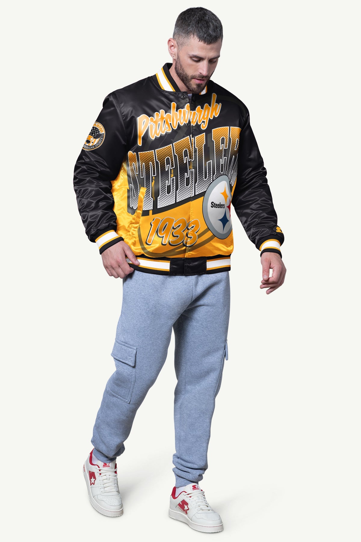 Starter Premium | MENS PITTSBURGH STEELERS PASS RUSH SATIN VARSITY JACKET