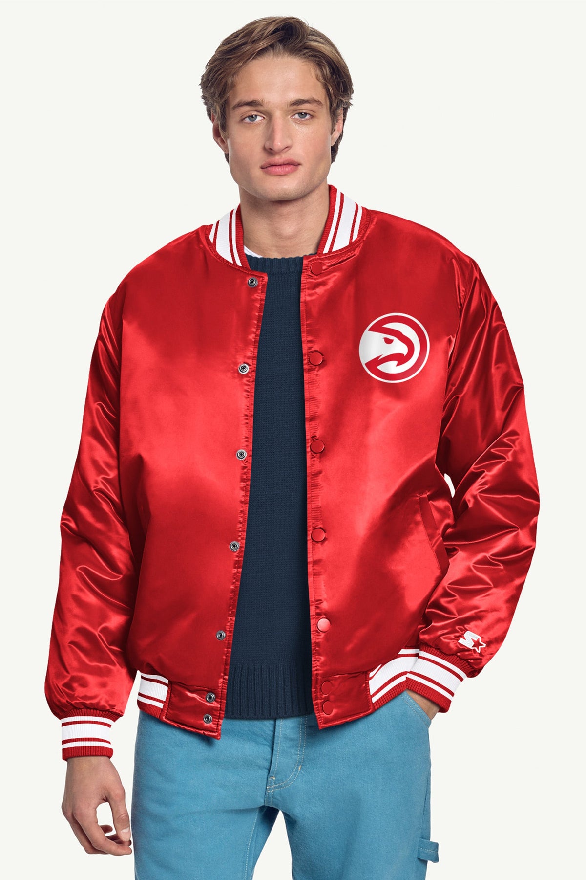 Starter Trending | MENS ATLANTA HAWKS MESH LOOK SATIN VARSITY JACKET