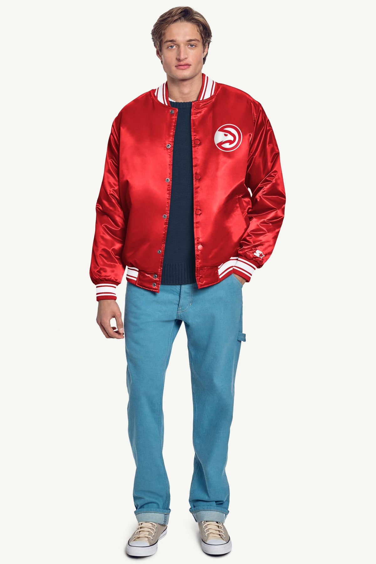 Starter Trending | MENS ATLANTA HAWKS MESH LOOK SATIN VARSITY JACKET