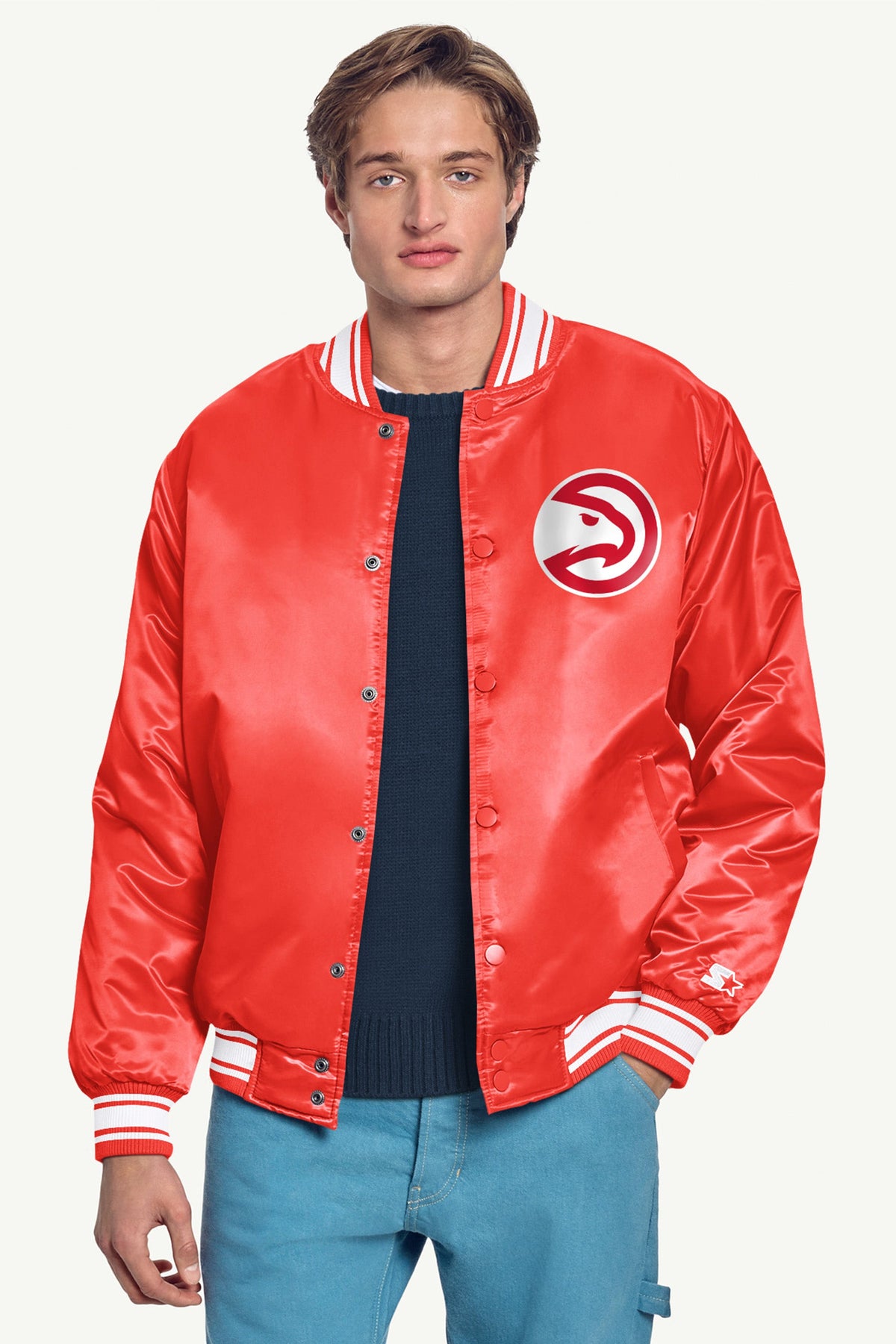 Starter Hot Sale | MENS ATLANTA HAWKS PRINTED GRAPHIC SATIN VARSITY JACKET