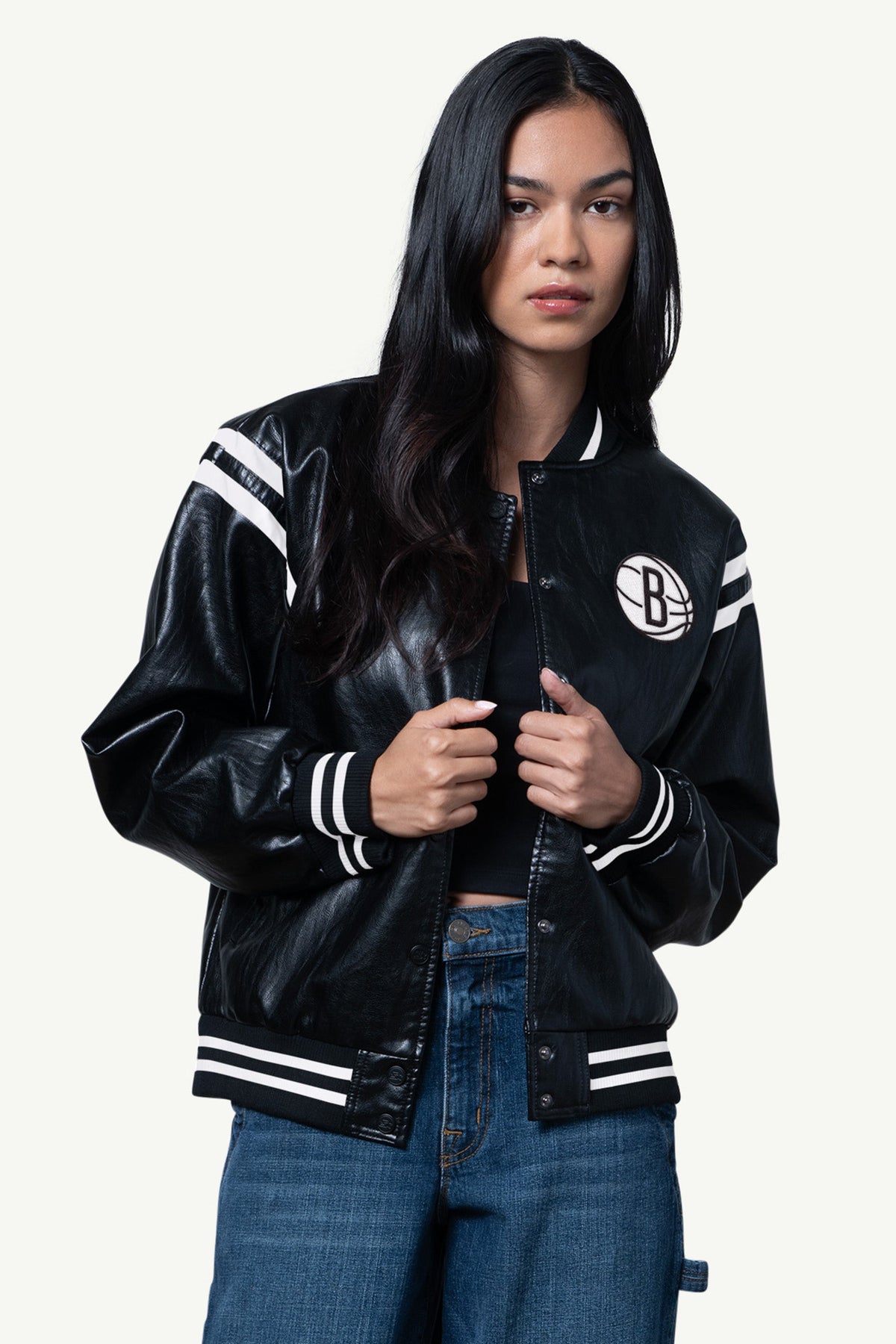 Starter Classic | WOMENS BROOKLYN NETS FAUX LEATHER VARSITY JACKET