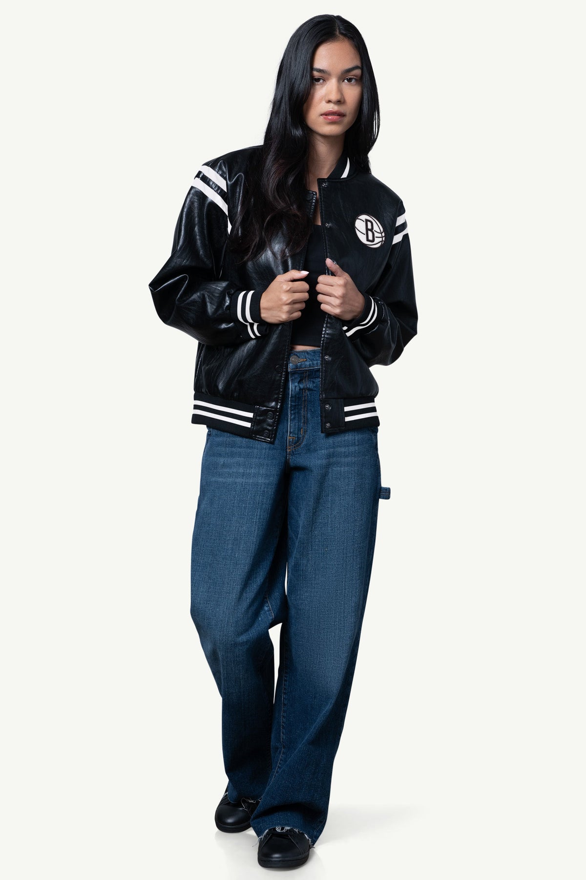 Starter Classic | WOMENS BROOKLYN NETS FAUX LEATHER VARSITY JACKET
