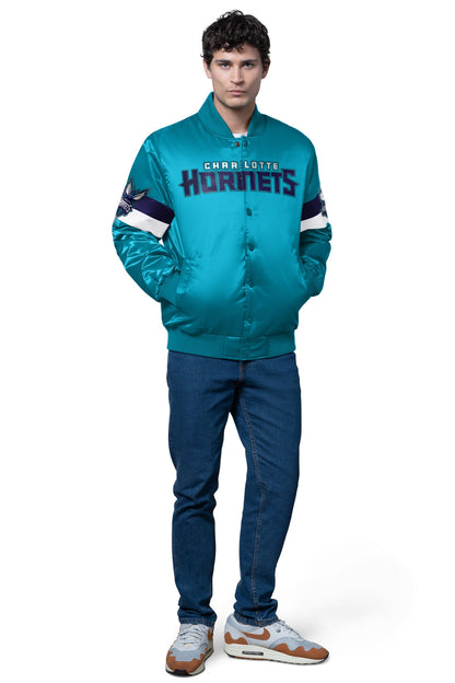 Starter Trending | MENS CHARLOTTE HORNETS TRIPLE OPTION SATIN VARSITY JACKET