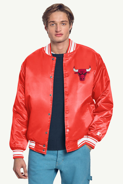 Starter Top Pick | MENS CHICAGO BULLS PRINTED GRAPHIC SATIN VARSITY JACKET