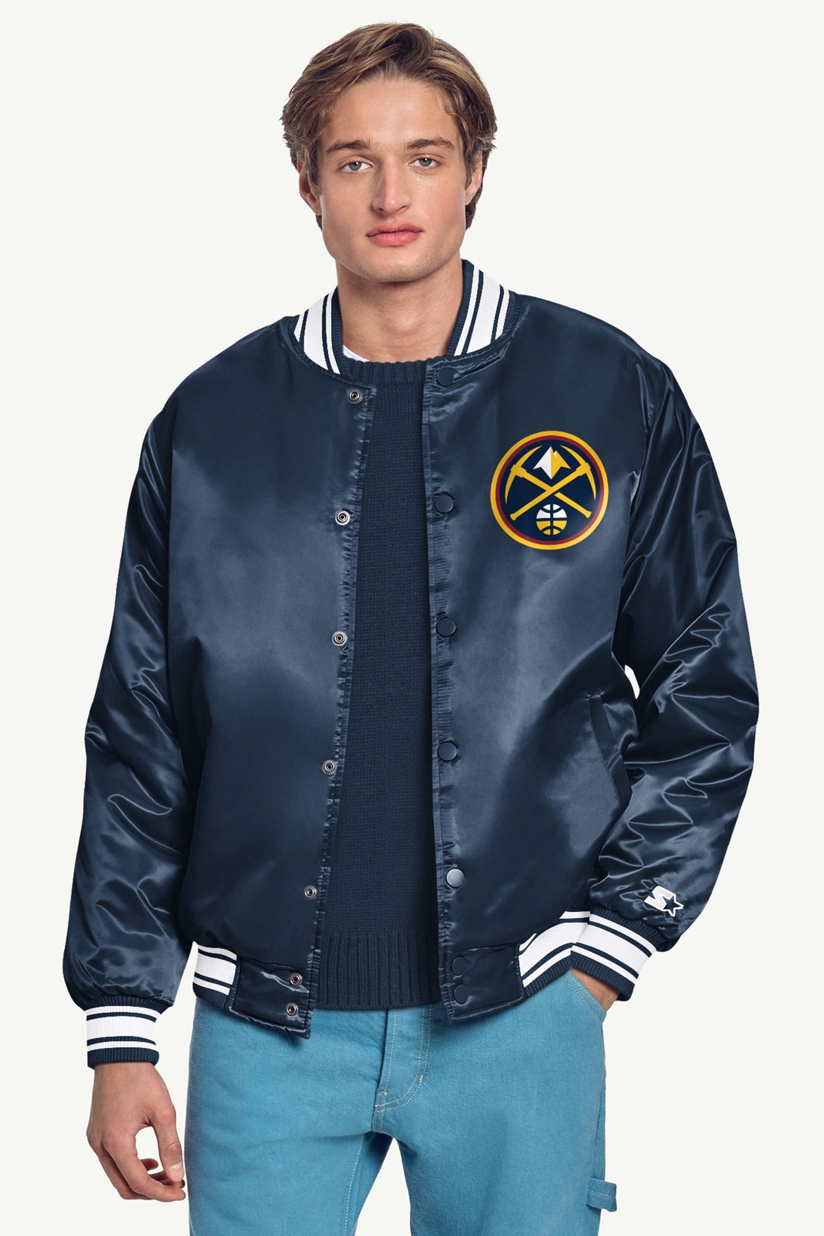 Starter Top Pick | MENS DENVER NUGGETS PRINTED GRAPHIC SATIN VARSITY JACKET
