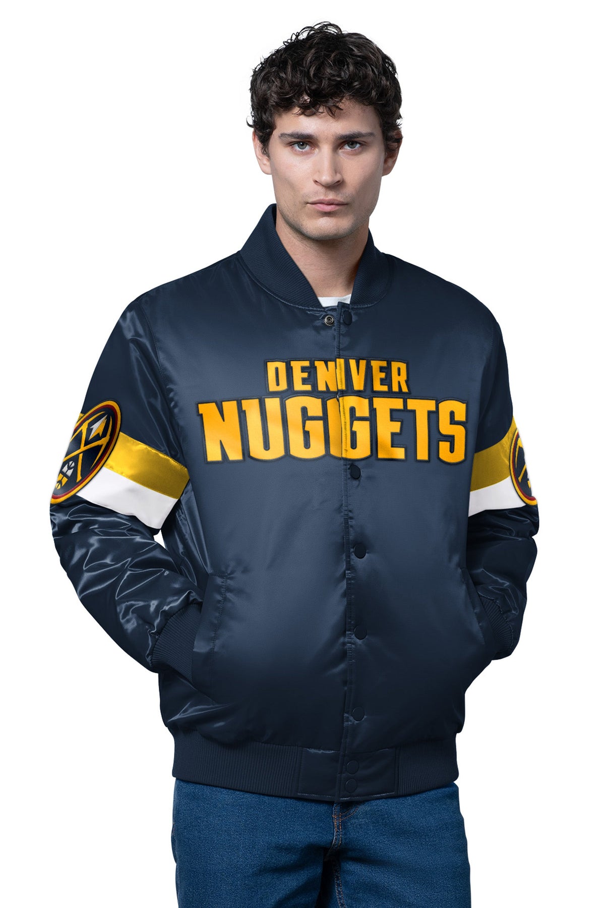 Starter Exclusive | MENS DENVER NUGGETS TRIPLE OPTION SATIN VARSITY JACKET