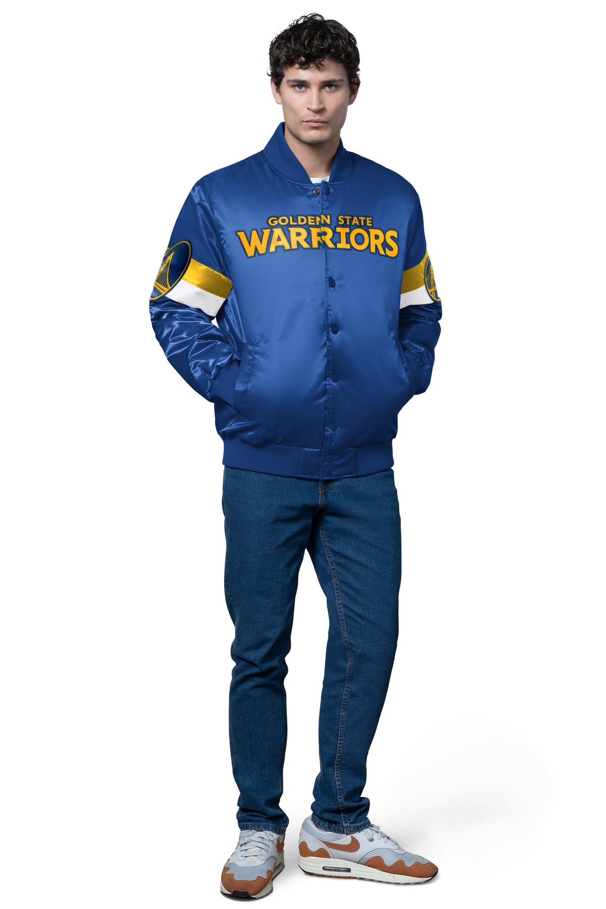Starter Signature | MENS GOLDEN STATE WARRIORS TRIPLE OPTION SATIN VARSITY JACKET