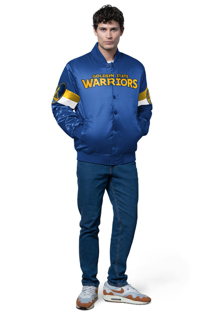 Starter Signature | MENS GOLDEN STATE WARRIORS TRIPLE OPTION SATIN VARSITY JACKET