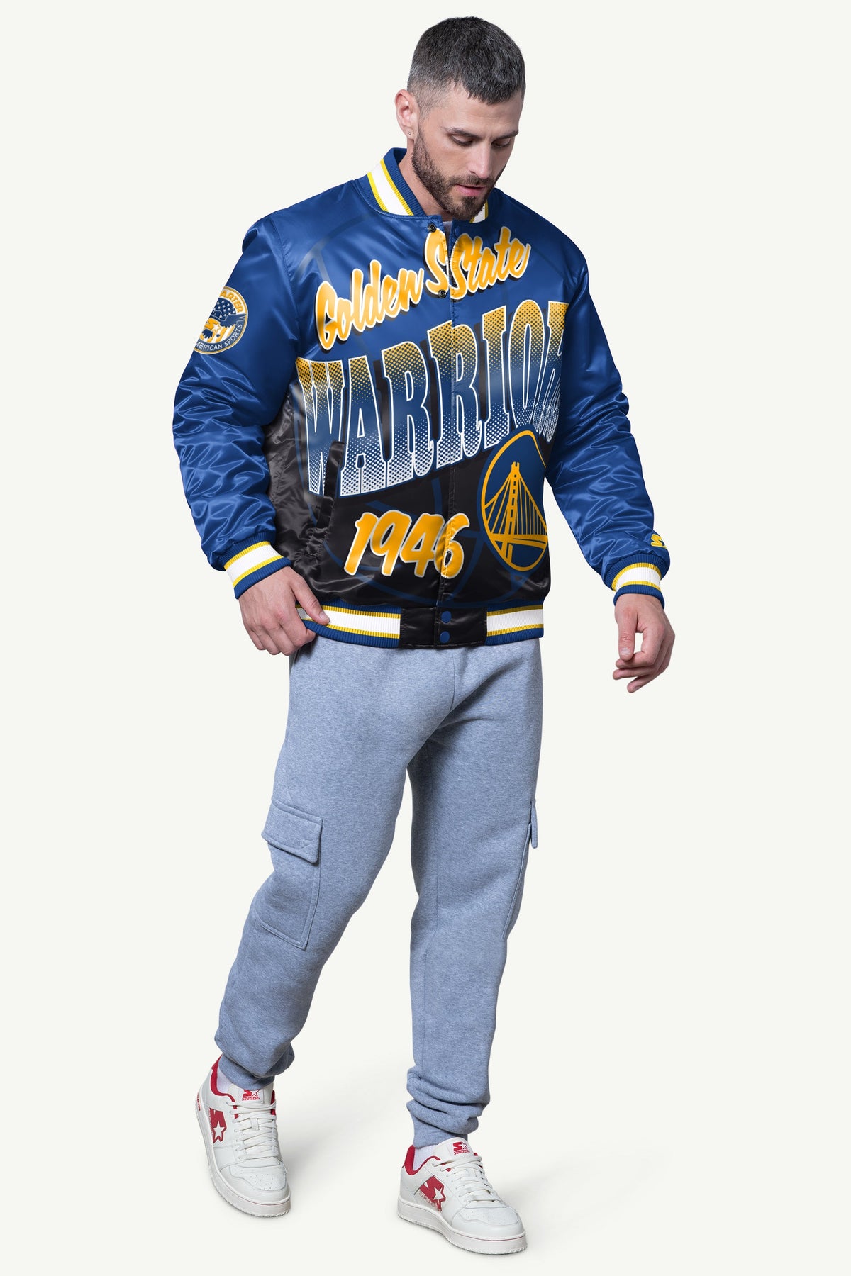 Starter Special Offer | MENS GOLDEN STATE WARRIORS PASS RUSH SATIN VARSITY JACKET