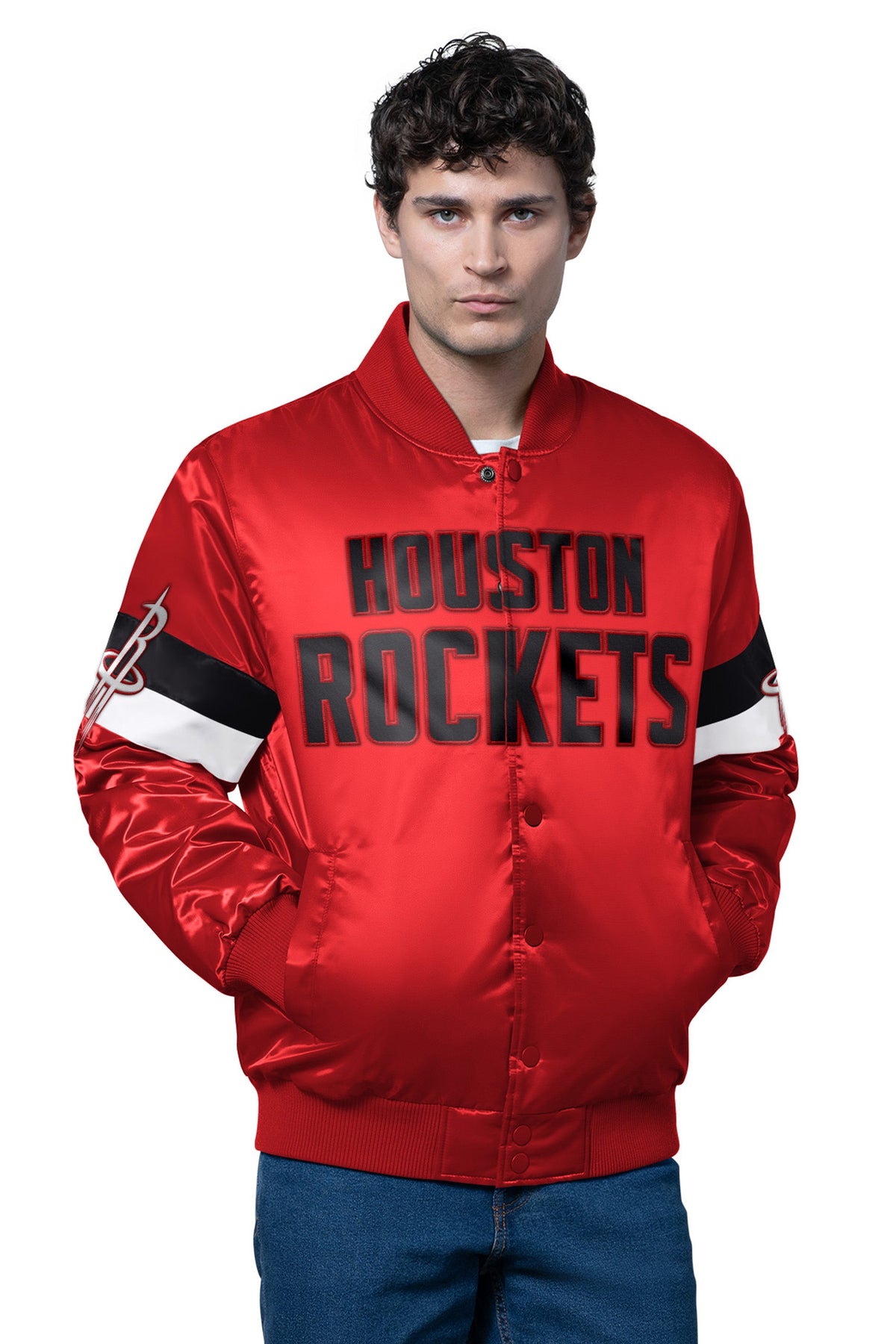Starter Hot Sale | MENS HOUSTON ROCKETS TRIPLE OPTION SATIN VARSITY JACKET