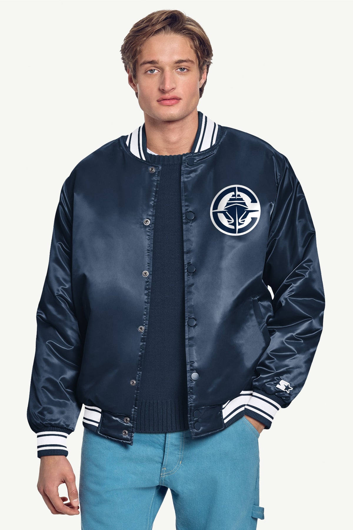 Starter Exclusive | MENS LOS ANGELES CLIPPERS PRINTED GRAPHIC SATIN VARSITY JACKET