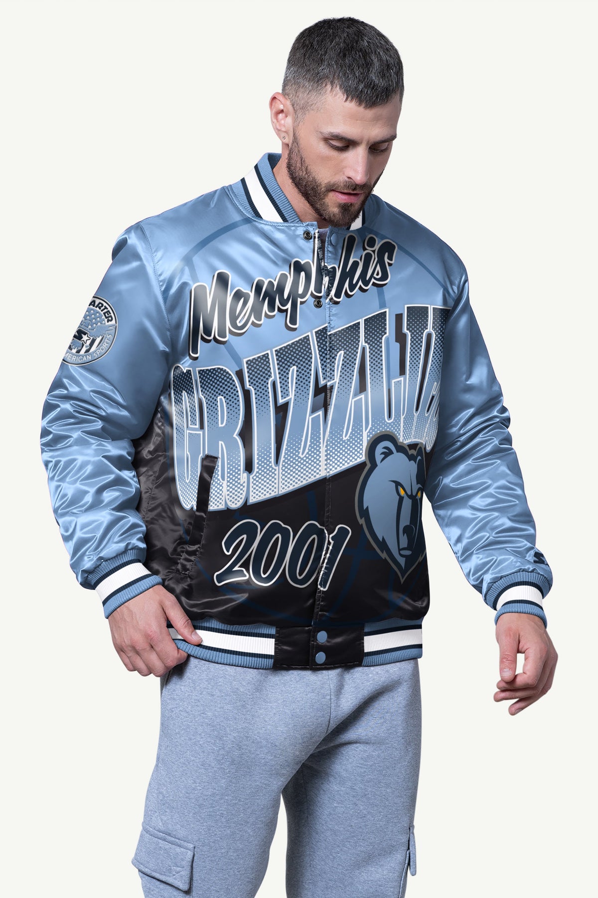 Starter Signature | MENS MEMPHIS GRIZZLIES PASS RUSH SATIN VARSITY JACKET