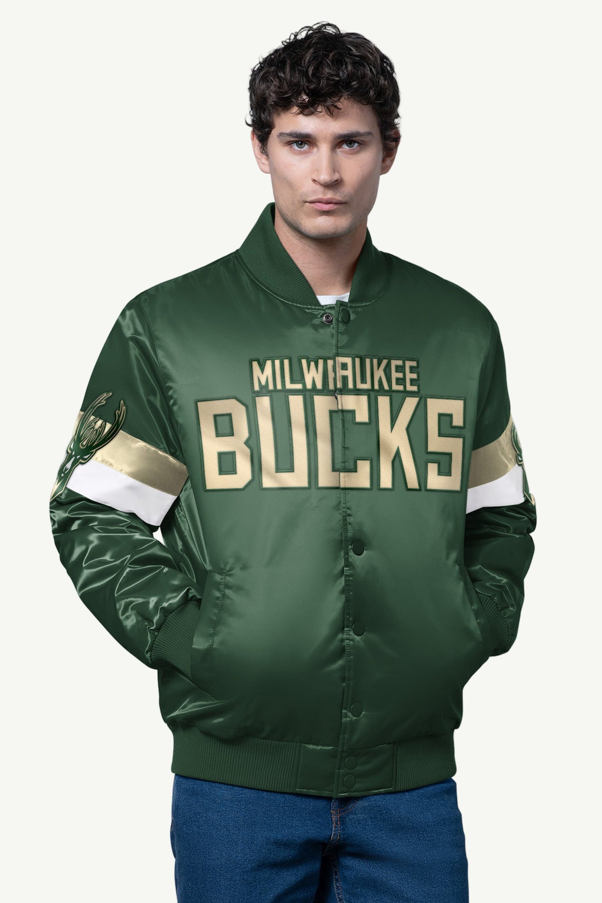 Starter Recommended | MENS MILWAUKEE BUCKS TRIPLE OPTION SATIN VARSITY JACKET