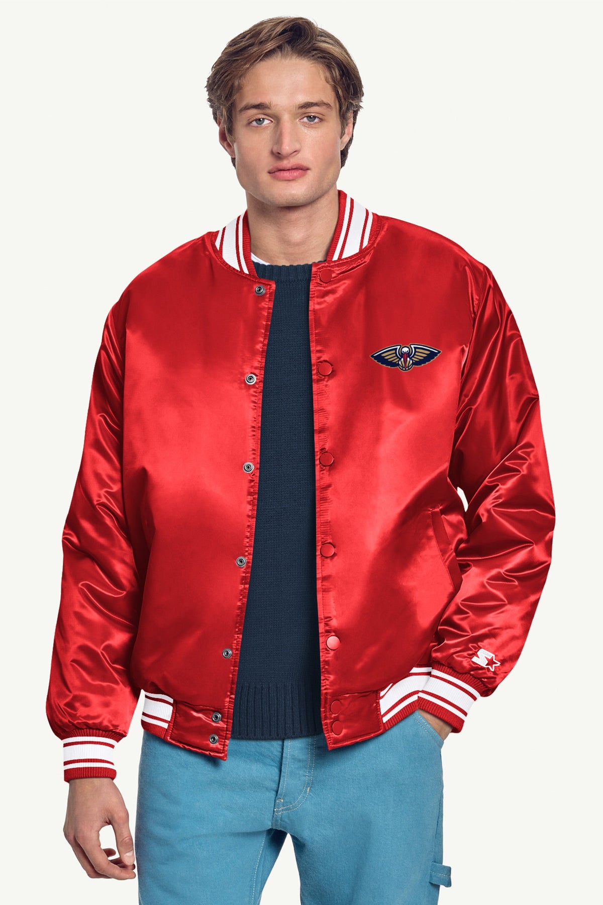 Starter Exclusive | MENS NEW ORLEAN PELICANS MESH LOOK SATIN VARSITY JACKET