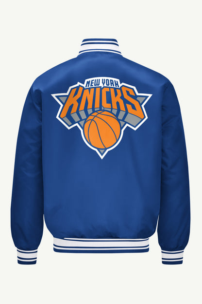 Starter New | MENS NEW YORK KNICKS PRINTED GRAPHIC LOGO SATIN VARSITY JACKET