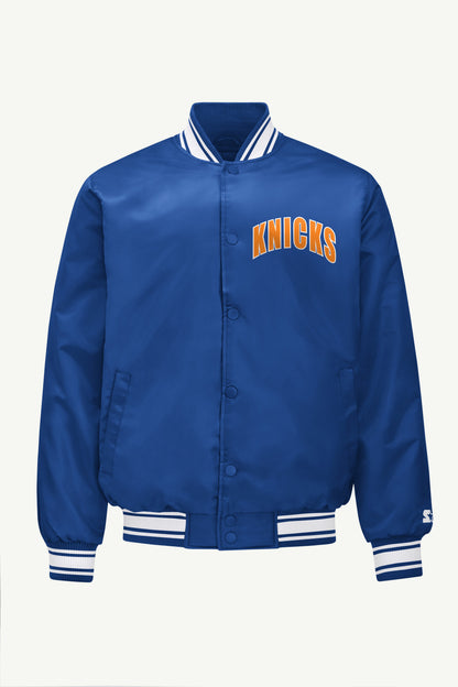 Starter New | MENS NEW YORK KNICKS PRINTED GRAPHIC LOGO SATIN VARSITY JACKET