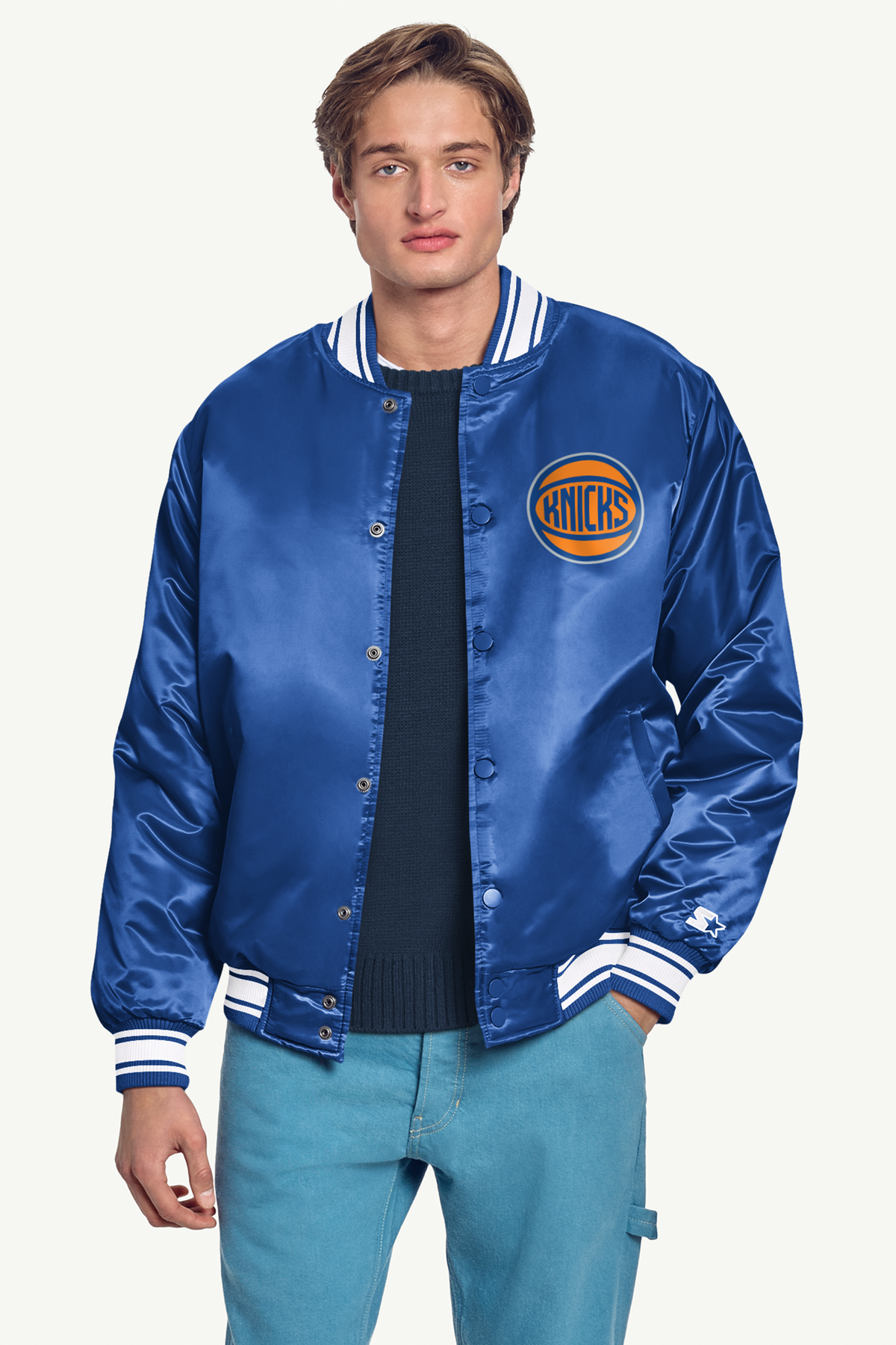 Starter Special Offer | MENS NEW YORK KNICKS PRINTED GRAPHIC BASKETBALL SATIN VARSITY JACKET