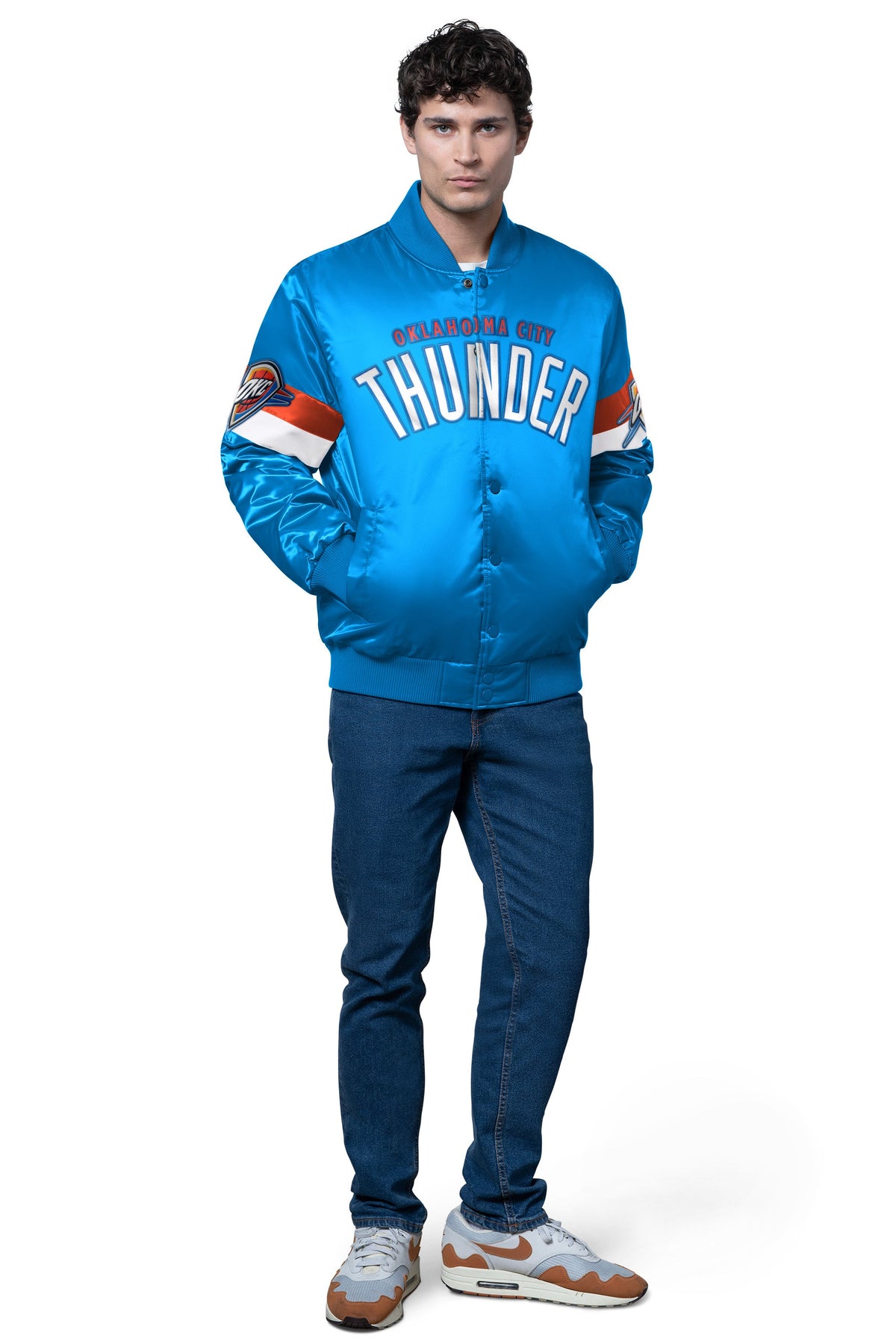 Starter Smart Buy | MENS OKLAHOMA CITY THUNDER TRIPLE OPTION SATIN VARSITY JACKET
