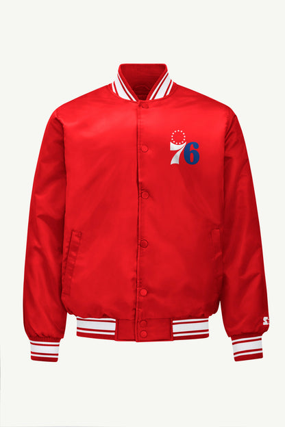 Starter Customer Favorite | MENS PHILADEPHIA 76ERS MESH LOOK SATIN VARSITY JACKET