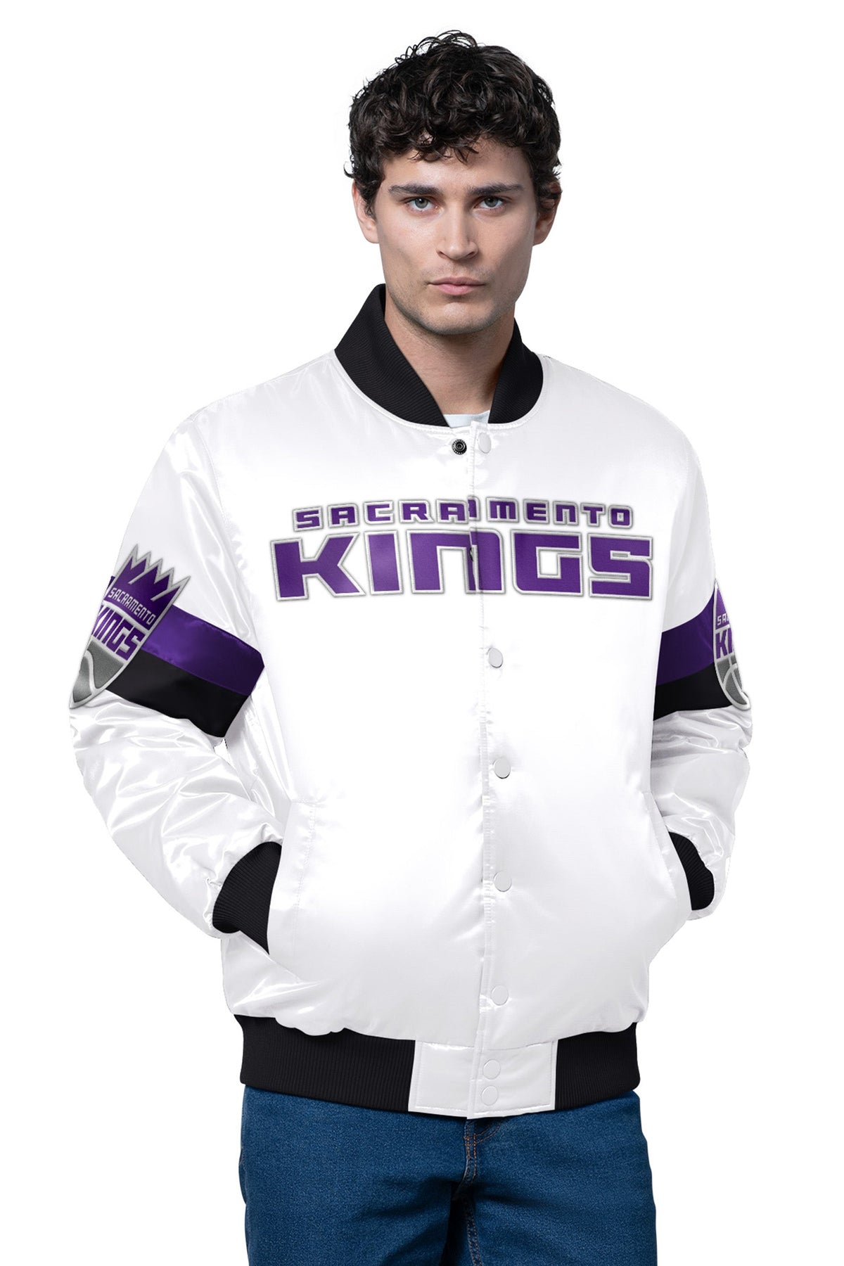 Starter Trending | MENS SACRAMENTO KINGS TRIPLE OPTION SATIN VARSITY JACKET