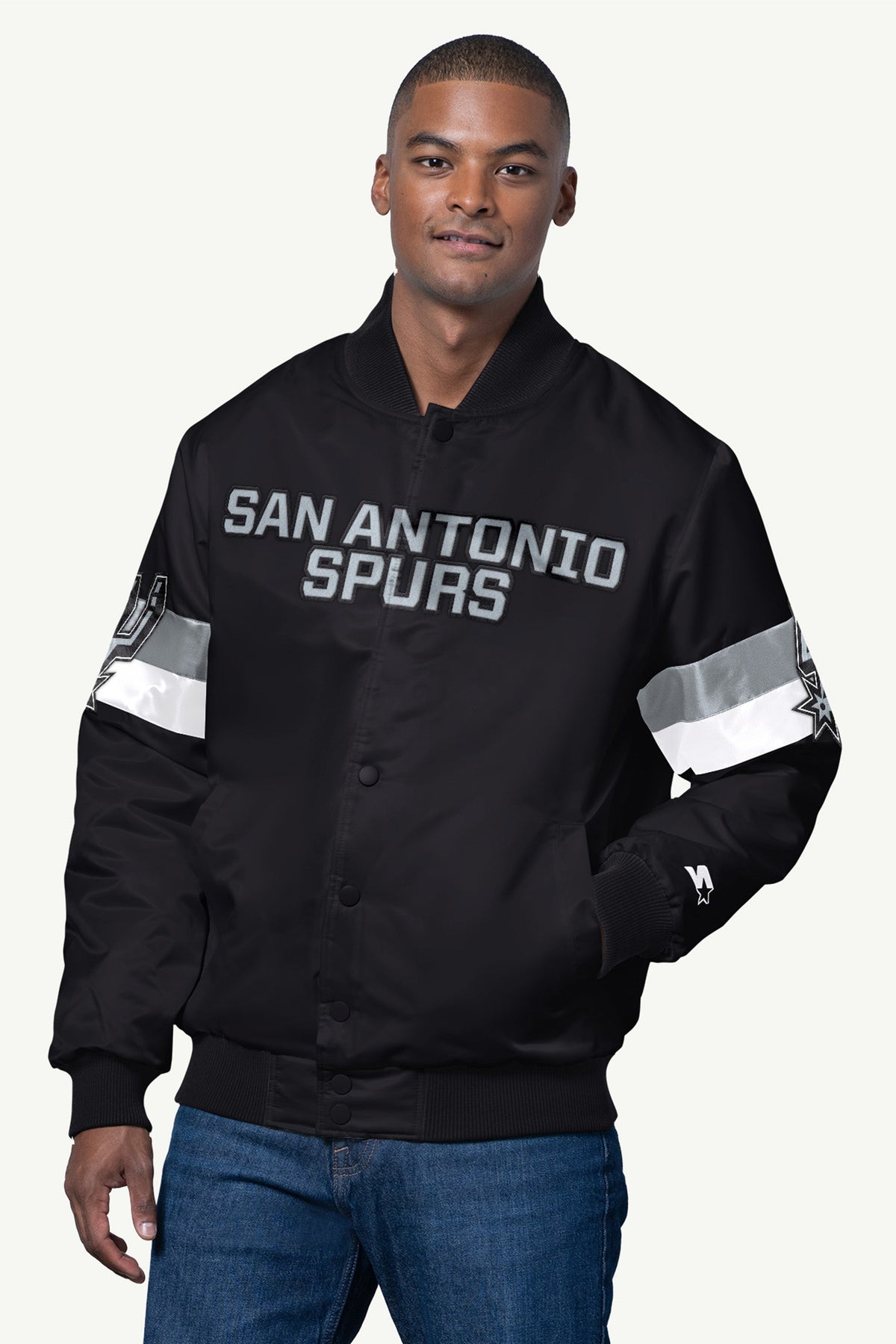 Starter Value | MENS SAN ANTONIO SPURS TRIPLE OPTION SATIN VARSITY JACKET
