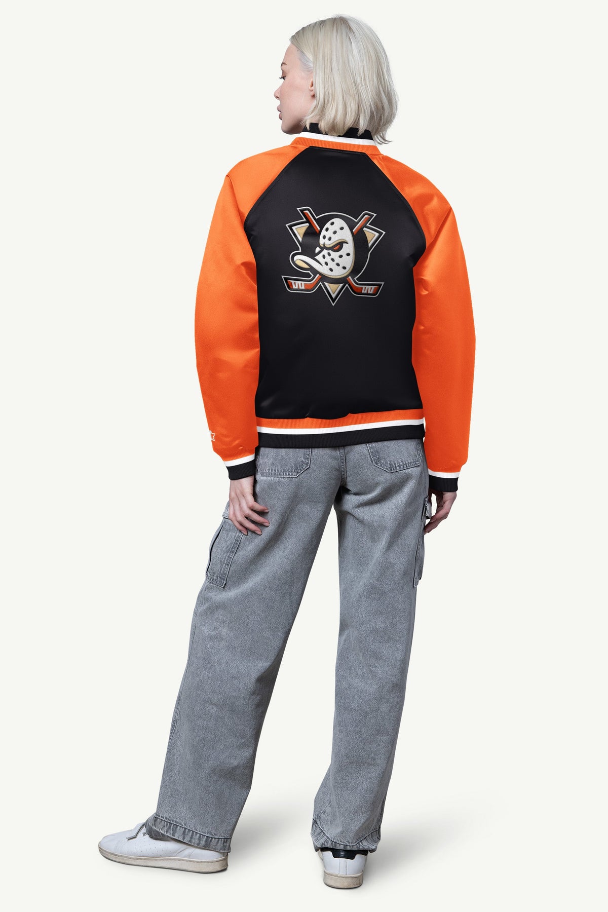 Starter Smart Buy | WOMENS ANAHAEIM DUCKS FINAL SCORE SATIN VARSITY JACKET