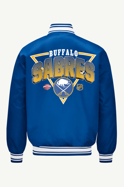 Starter Trusted | MENS BUFFALO SABRES PRINTED GRAPHIC TRIANGLE SATIN VARSITY JACKET
