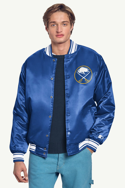 Starter Trusted | MENS BUFFALO SABRES PRINTED GRAPHIC TRIANGLE SATIN VARSITY JACKET