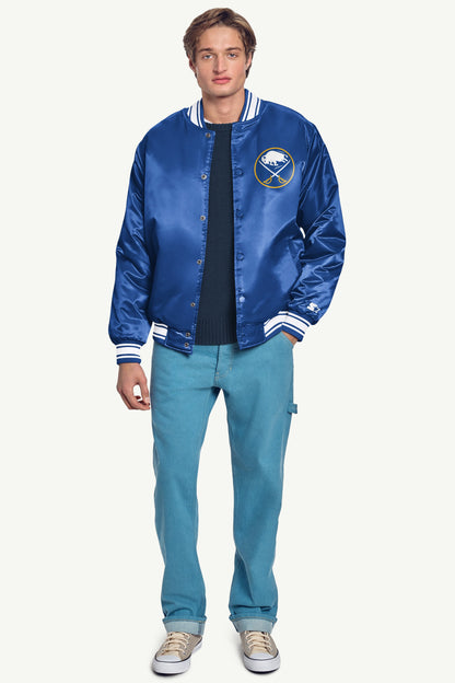 Starter Trusted | MENS BUFFALO SABRES PRINTED GRAPHIC TRIANGLE SATIN VARSITY JACKET